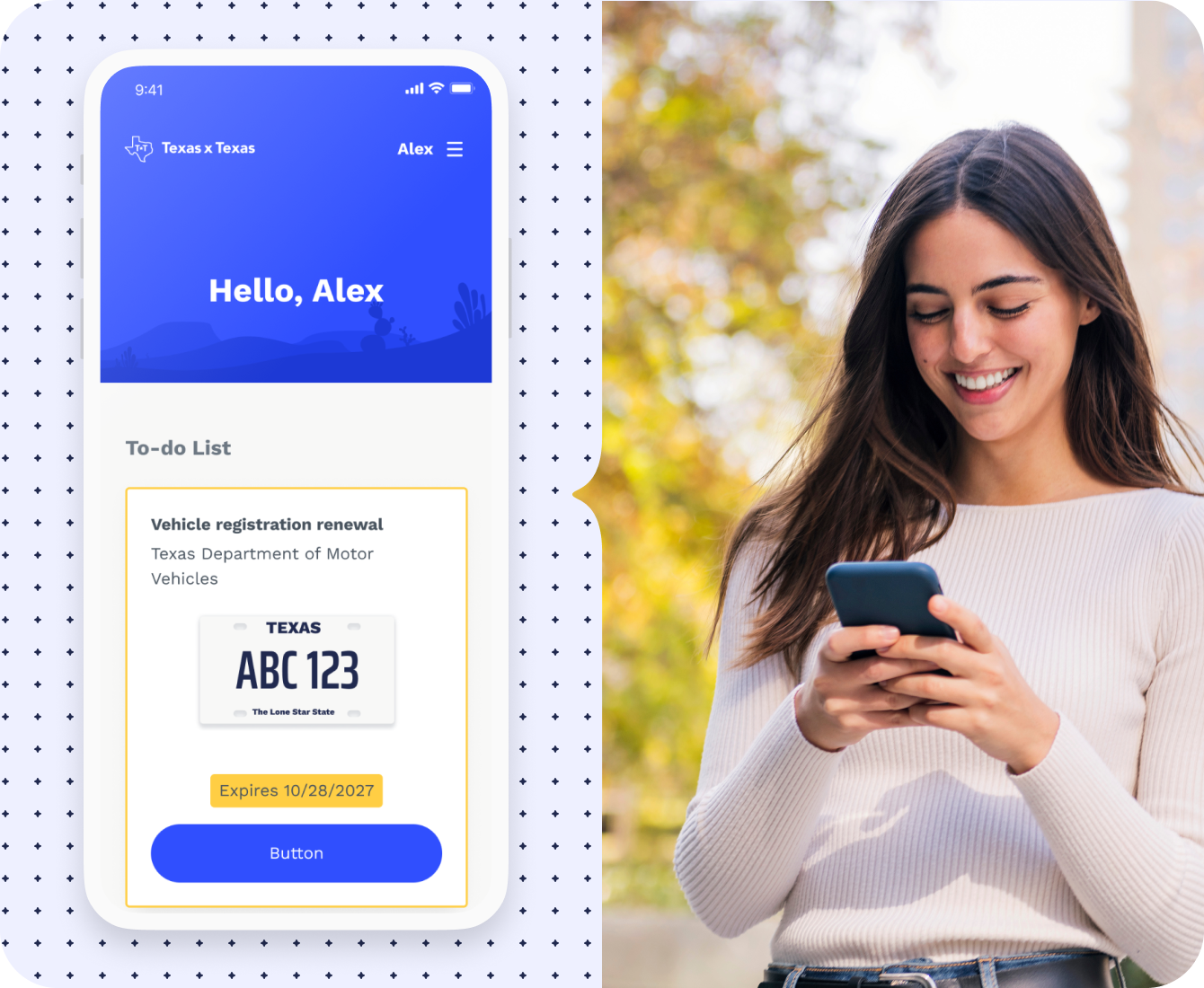 Woman holding her phone and TxT screen showing her to-do list