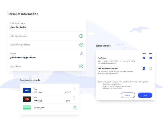 The TxT app's user profile screen, showing how users can easily manage personal information, notifications, and payment methods.
